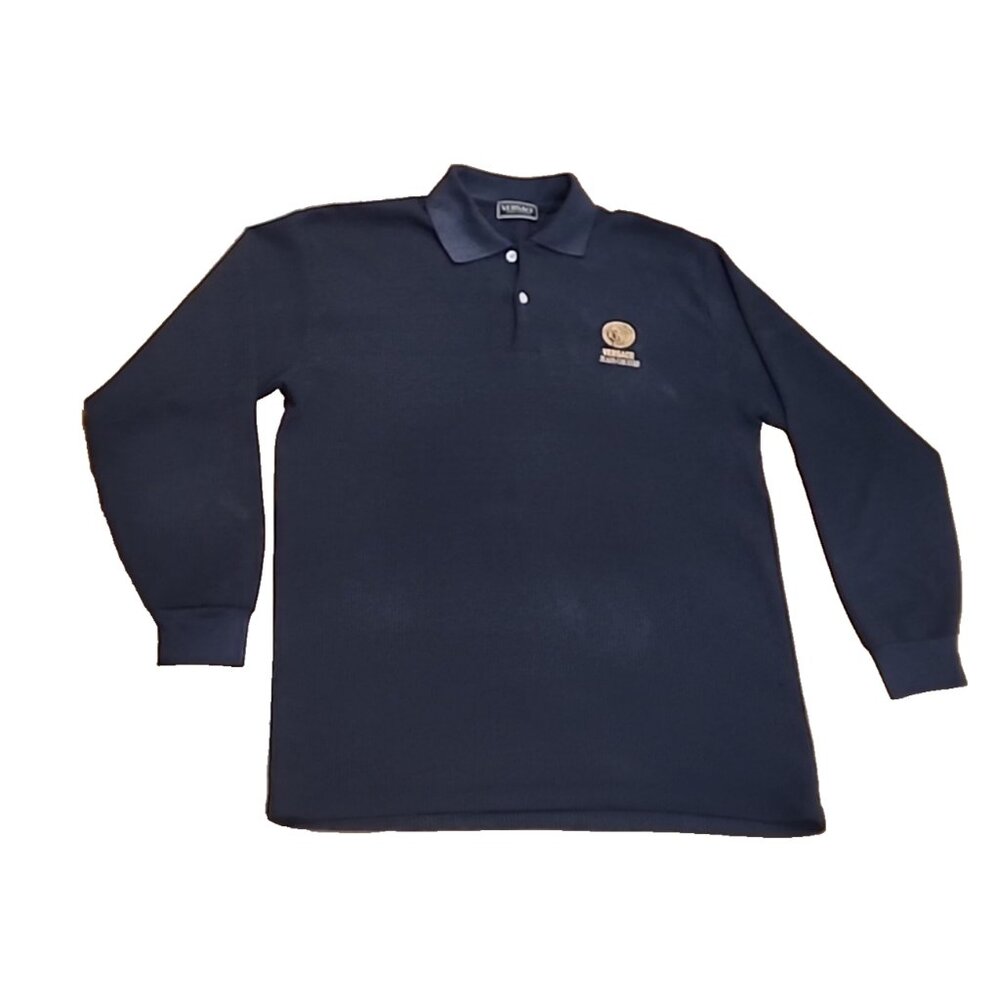 vintage VERSACE JEANS COUTURE sz XL Mens Long Sleeve ribbed Polo Shirt navy blue